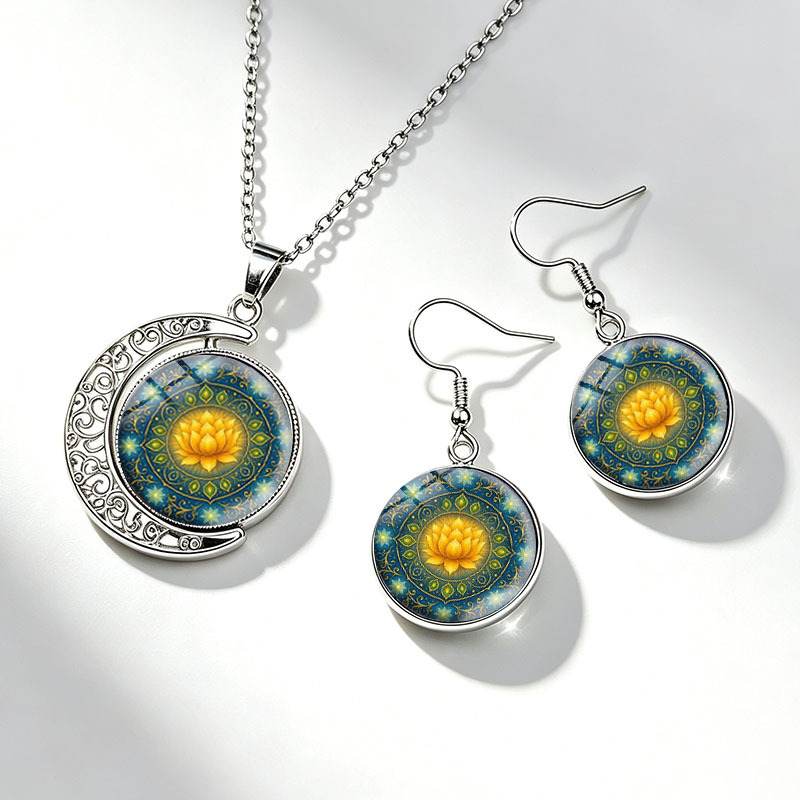 3pcs Bohemian Mandala Necklace & Earrings Jewelry Set